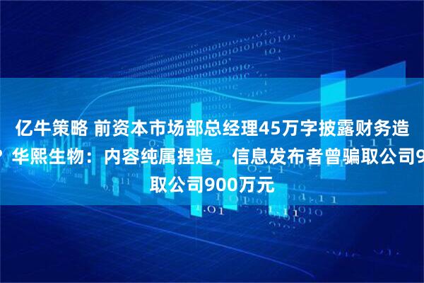 亿牛策略 前资本市场部总经理45万字披露财务造假内幕？华熙生物：内容纯属捏造，信息发布者曾骗取公司900万元