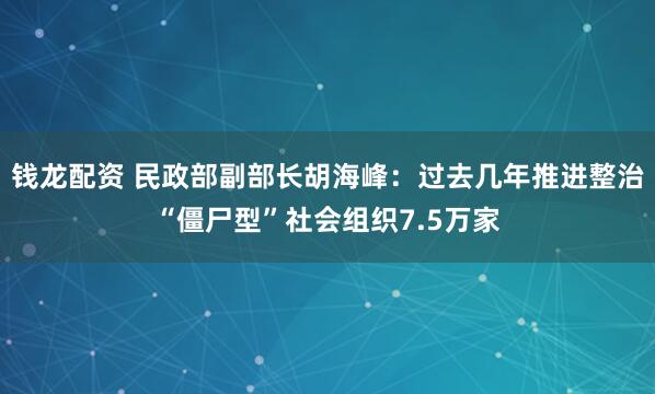 钱龙配资 民政部副部长胡海峰:过去几年推进整治“僵尸型”社会组织7.5万家